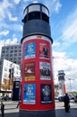 Cylinder pole board Advertising on patio of department store mall of marktplatz brunnen square at Mannheimer Wochenmarkt at