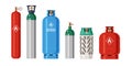 Cylinders gas. LPG propane container. Metal balloon for compressed oxygen and flammable fuel. Isolated tanks with