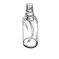 Cylindric sprayer bottle black sketch hand drawn closeup isolated on white background