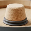 Cylindrical cork object with a textured surface atop a smooth, dark gray base. The Royalty Free Stock Photo