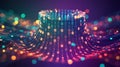 Cylindrical data structure made of binary code with bokeh lights digital technology Royalty Free Stock Photo