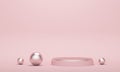 Cylindrical empty podium with metal balls on pink background. 3d rendering