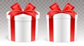 Cylindrical gift box wrapped with red ribbon, isolated on transparent background vector illustration Royalty Free Stock Photo