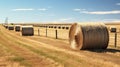 Cylindrical hay bales, neatly strewn across a vast field, stand as humble monuments to rural labor Royalty Free Stock Photo