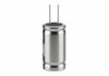 Cylindrical metal capacitor with two protruding wire terminals Royalty Free Stock Photo