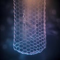 Cylindrical Nanostructure with Hexagonal Pattern and Blue and Orange Lighting abstract Royalty Free Stock Photo