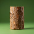 A cylindrical object mimicking a tree trunk is shown against a green background. The Royalty Free Stock Photo