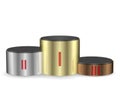 Cylindrical pedestal of gold, silver and bronze. Front view Royalty Free Stock Photo