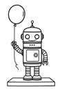 Cylindrical robot holding a balloon in one hand Royalty Free Stock Photo