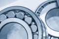 The cylindrical rolling bearing in the light blue scene. Royalty Free Stock Photo