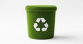 Green Grass Trash Can with White Recycling Symbol on White Background image photo Royalty Free Stock Photo