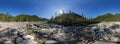 Cylindrical vr panorama 360 mountain river flowing in the forest