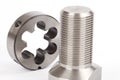 Cylindrical workpiece and button die Royalty Free Stock Photo