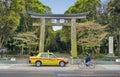 Torii gate of Gokoku Shrine, Fukuoka city, Japan. Royalty Free Stock Photo