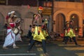 Cymbal Players and drummers perform through the streets of Kandy in Sri Lanka during the Esala Perahera.