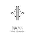 cymbals icon vector from music instruments collection. Thin line cymbals outline icon vector illustration. Linear symbol for use