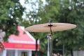 Cymbals mounted on selectable focus set box, blurred background. Royalty Free Stock Photo