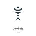 Cymbals outline vector icon. Thin line black cymbals icon, flat vector simple element illustration from editable music concept