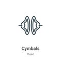 Cymbals outline vector icon. Thin line black cymbals icon, flat vector simple element illustration from editable music concept