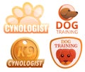Cynologist logo set, cartoon style