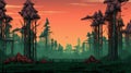 Cypress Forest Sunset: Hyper-detailed 2d Game Art With Rtx On Royalty Free Stock Photo