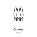 Cypress outline vector icon. Thin line black cypress icon, flat vector simple element illustration from editable nature concept Royalty Free Stock Photo
