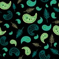 Cypress Paisley -Wild Leaves Seamless Repeat Pattern Background in pink,orange, and green,