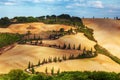 Cypress trees serpentine road in Tuscany, Italy. Amazing Tuscan landscape Royalty Free Stock Photo