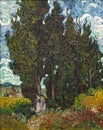 Cypresses with two figures, painting by Vincent Van Gogh Royalty Free Stock Photo