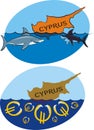 Sinking cyprus and sharks and euro Royalty Free Stock Photo