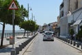 Cypriot street and a pedestrian walkway next to Larnaca Castle, Cyprus Royalty Free Stock Photo