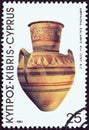 CYPRUS - CIRCA 1980: A stamp printed in Cyprus shows amphora, Salamis (6th century B.C.)