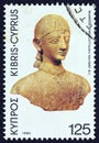 CYPRUS - CIRCA 1980: A stamp printed in Cyprus shows terracotta warrior 6th-5th century B.C., circa 1980.