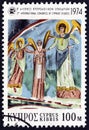 CYPRUS - CIRCA 1974: A stamp printed in Cyprus shows Saint Neophytos wall painting, circa 1974.