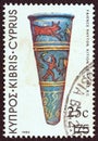 CYPRUS - CIRCA 1980: A stamp printed in Cyprus shows faience rhyton, Kition 13th century B.C., circa 1980.