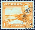 CYPRUS - CIRCA 1938: A stamp printed in Cyprus shows Roman theatre, Soli and King George VI, circa 1938. Royalty Free Stock Photo