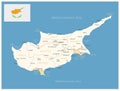 Cyprus - detailed map with administrative divisions and country flag
