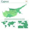 Cyprus detailed map and flag. Cyprus on world map