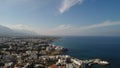 Cyprus Kyrenia Drone Footage from sky mountains city view Mediterranean sea Girne North Cyprus KKTC blue color best holiday summer