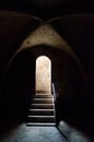 CYPRUS, KYRENIA, May14, 2014 Interior of Christian church in the Bellapais Abbey with arches and door Royalty Free Stock Photo