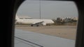 Cyprus, Larnaca - October 12, 2022: Looking through the window of a plane Royalty Free Stock Photo