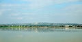 Cyprus Larnaca Salt Lake panoramic view with flamingos Royalty Free Stock Photo