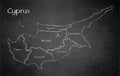 Cyprus map administrative division separates regions and names individual region, design card blackboard chalkboard