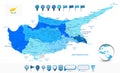 Cyprus Map Blue Spot Colors and glossy map icons