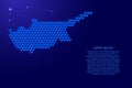 Cyprus map from 3D classic blue color cubes isometric abstract concept, square pattern, angular geometric shape, glowing stars. Royalty Free Stock Photo