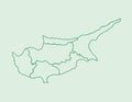 Cyprus map with divisions using green lines on light background vector