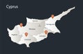 Cyprus map, Infographics flat design colors snow white, with names of individual regions