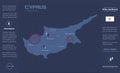 Cyprus map, separate regions with names, infographics blue flat design