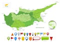 Cyprus Map Spot Green Colors and Glossy Map Icons