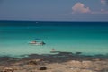 CYPRUS MAY 15: a view of a boat which belongs to the Latchi Watersports Center in the sea near a beach on 15 May 2011. Founded i